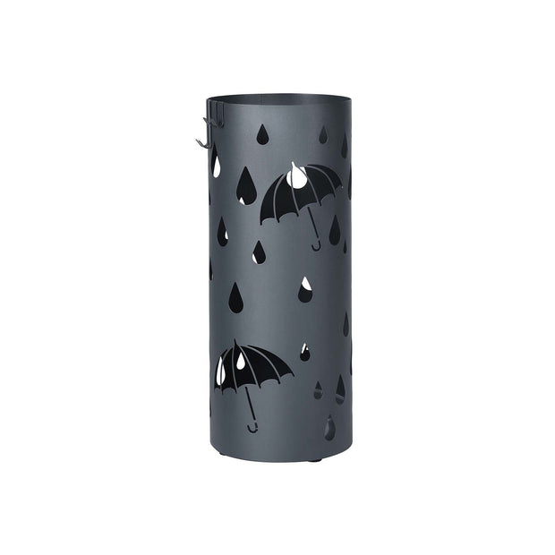 Umbrella Stand – Metal – Matte Anthracite Grey – Round with Water Tray and Hooks