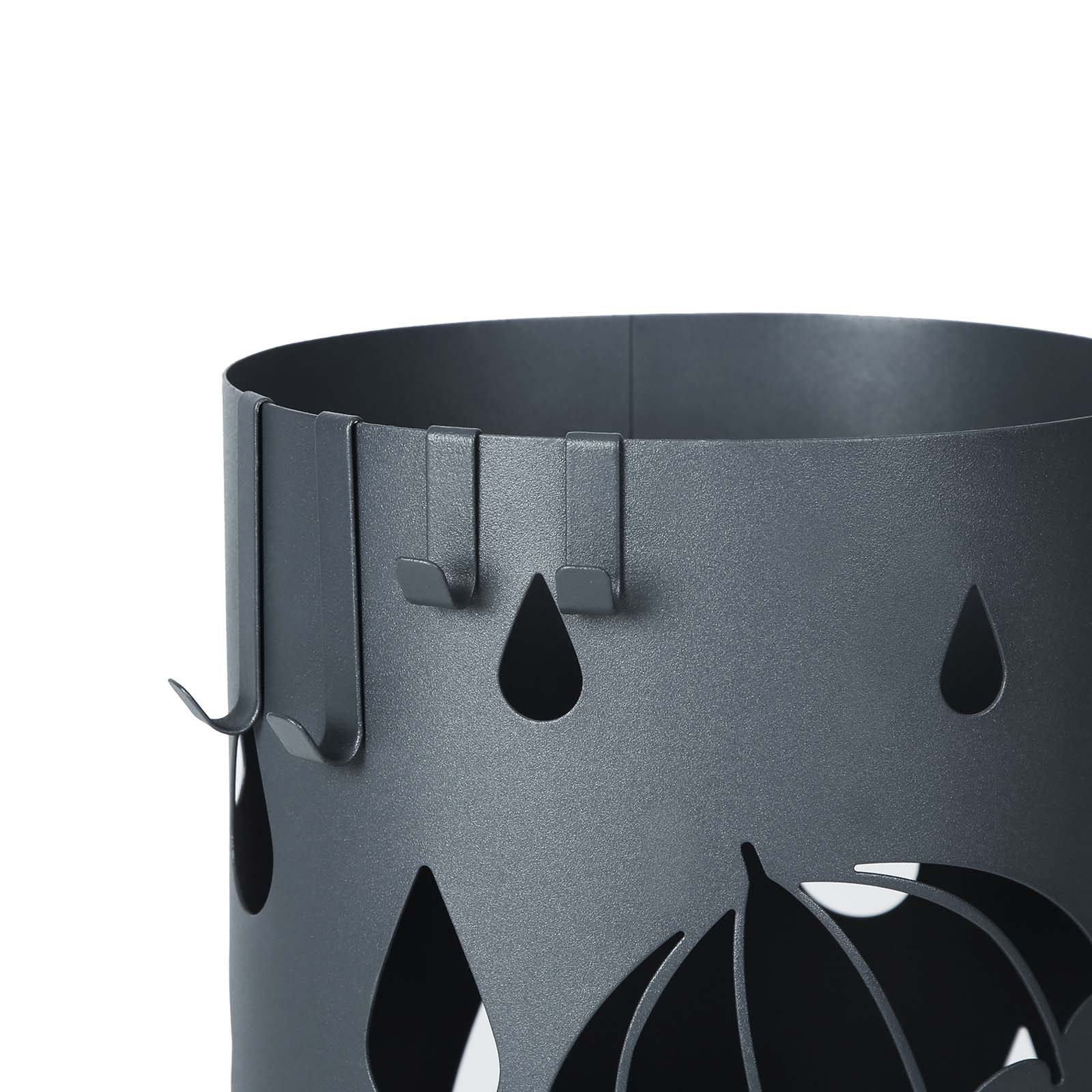 Umbrella Stand – Metal – Matte Anthracite Grey – Round with Water Tray and Hooks
