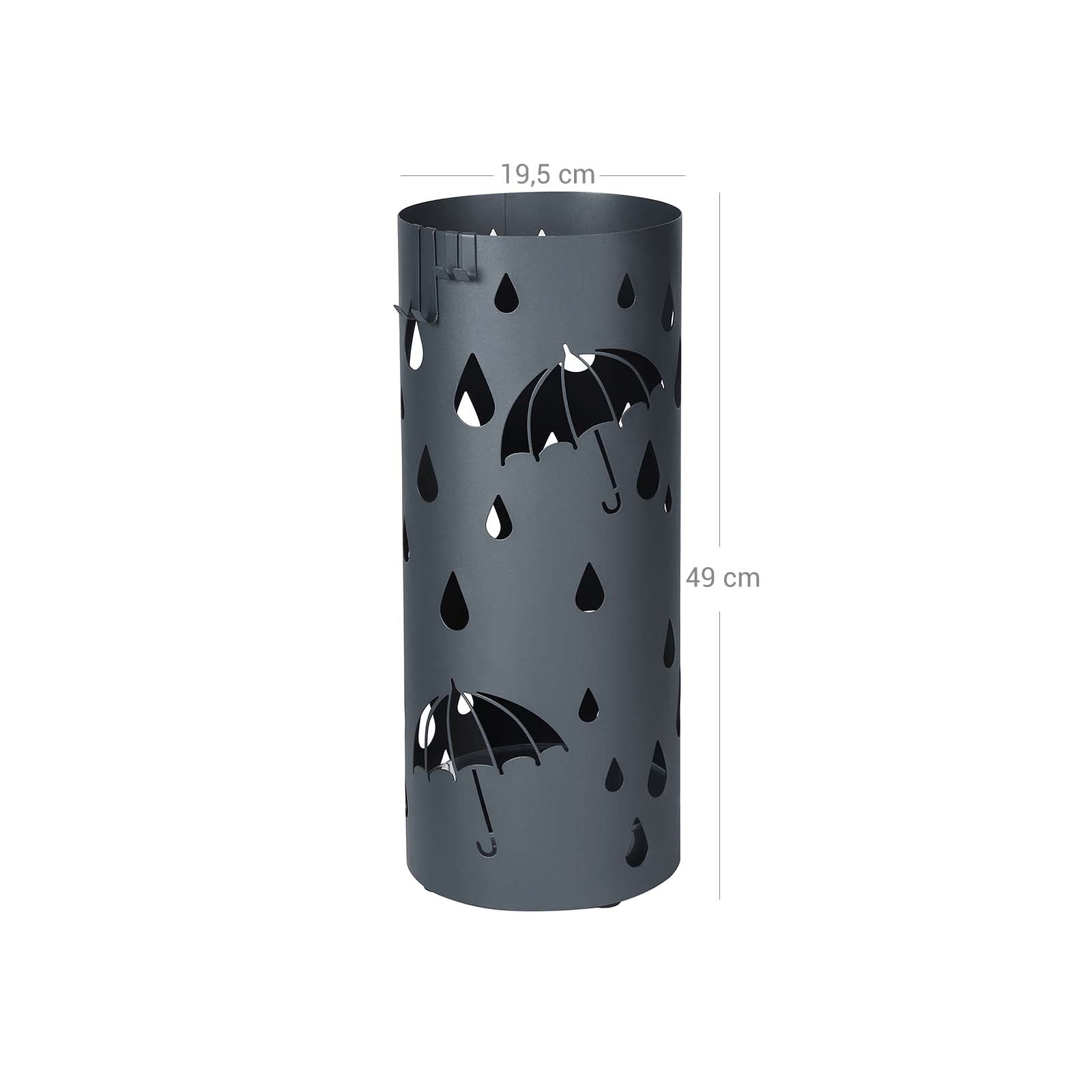 Umbrella Stand – Metal – Matte Anthracite Grey – Round with Water Tray and Hooks