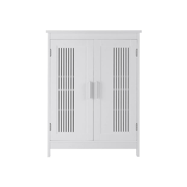 Bathroom Floor Cabinet – Wood – Matte White – 2-Door with Adjustable Shelves