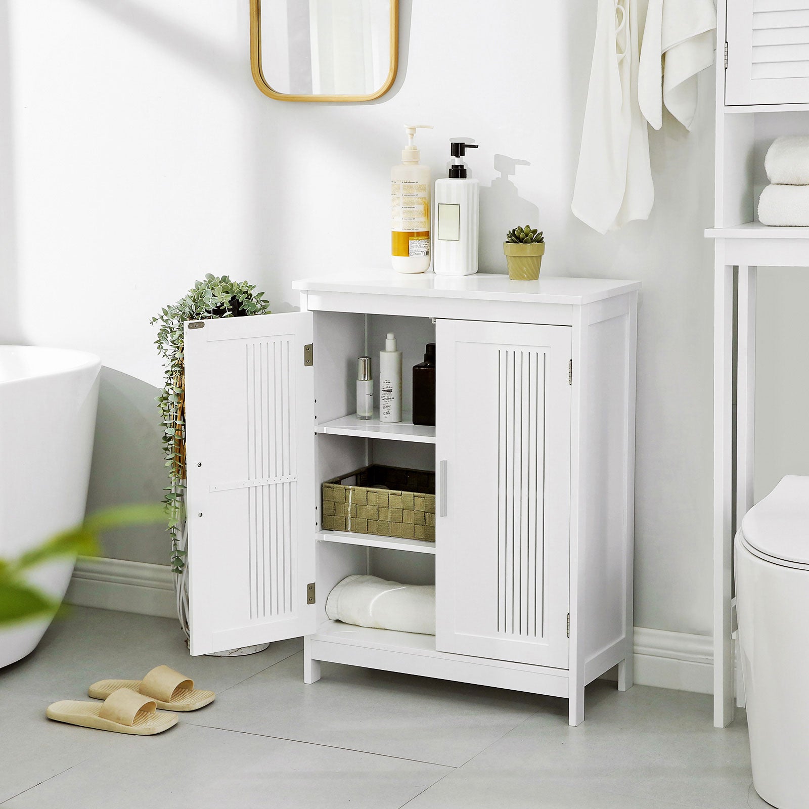 Bathroom Floor Cabinet – Wood – Matte White – 2-Door with Adjustable Shelves