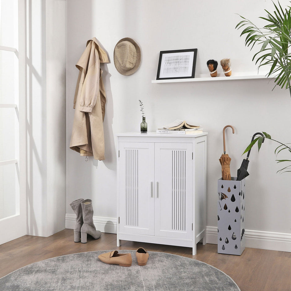 Bathroom Floor Cabinet – Wood – Matte White – 2-Door with Adjustable Shelves