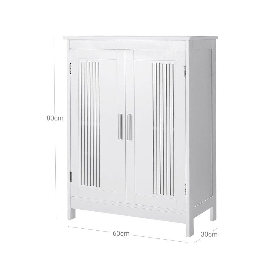 Bathroom Floor Cabinet – Wood – Matte White – 2-Door with Adjustable Shelves