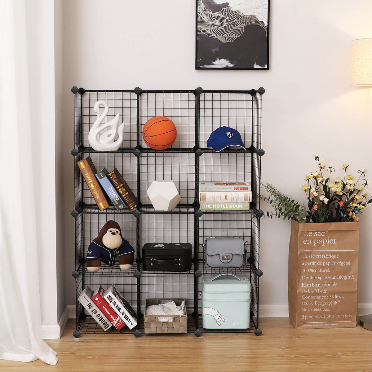 Cubes Storage Organiser – Metal Wire Mesh – Black – Interlocking Design with Large Capacity