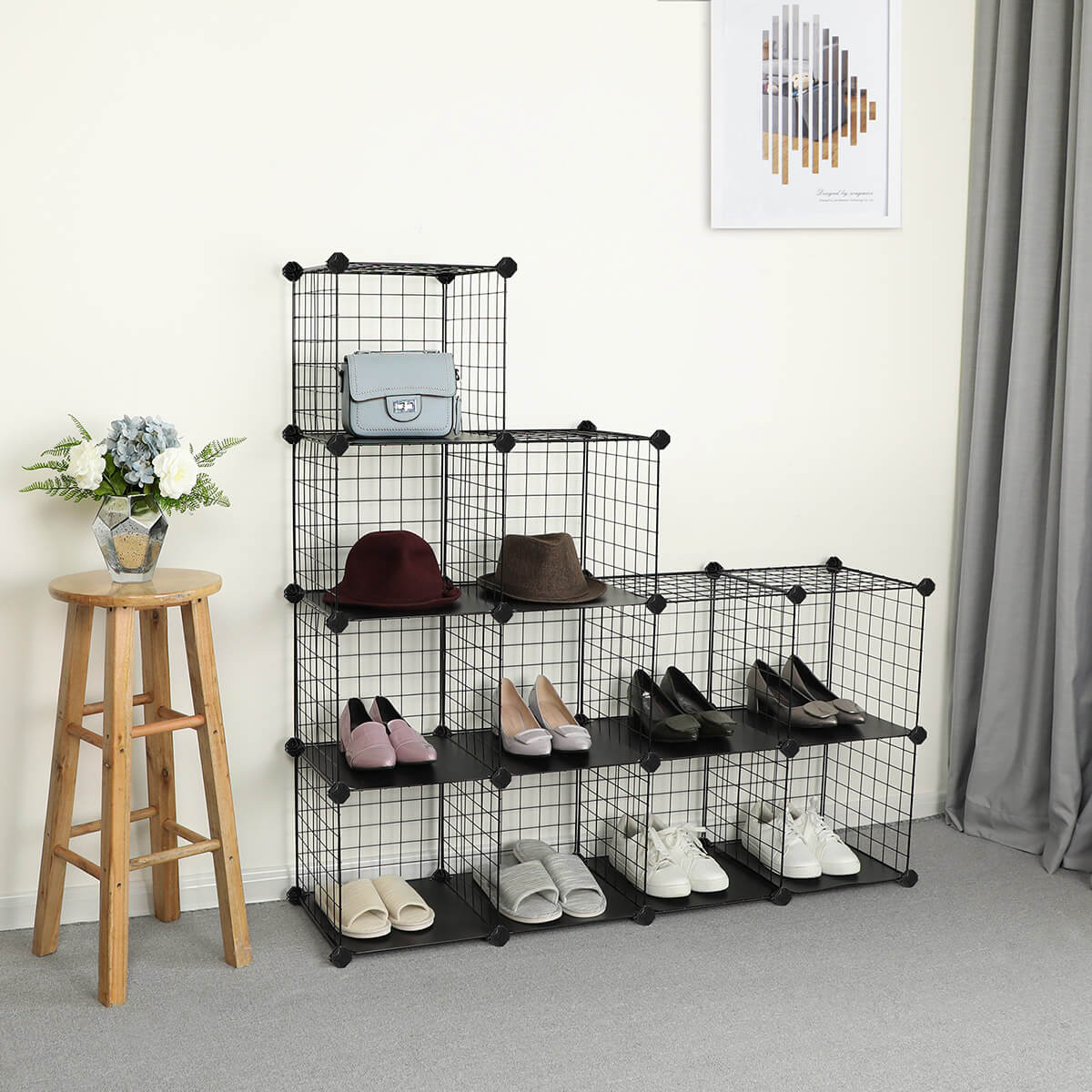 Cubes Storage Organiser – Metal Wire Mesh – Black – Interlocking Design with Large Capacity