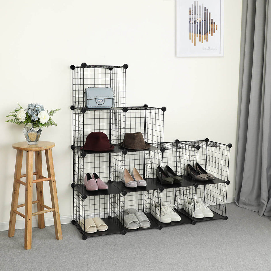Cubes Storage Organiser – Metal Wire Mesh – Black – Interlocking Design with Large Capacity