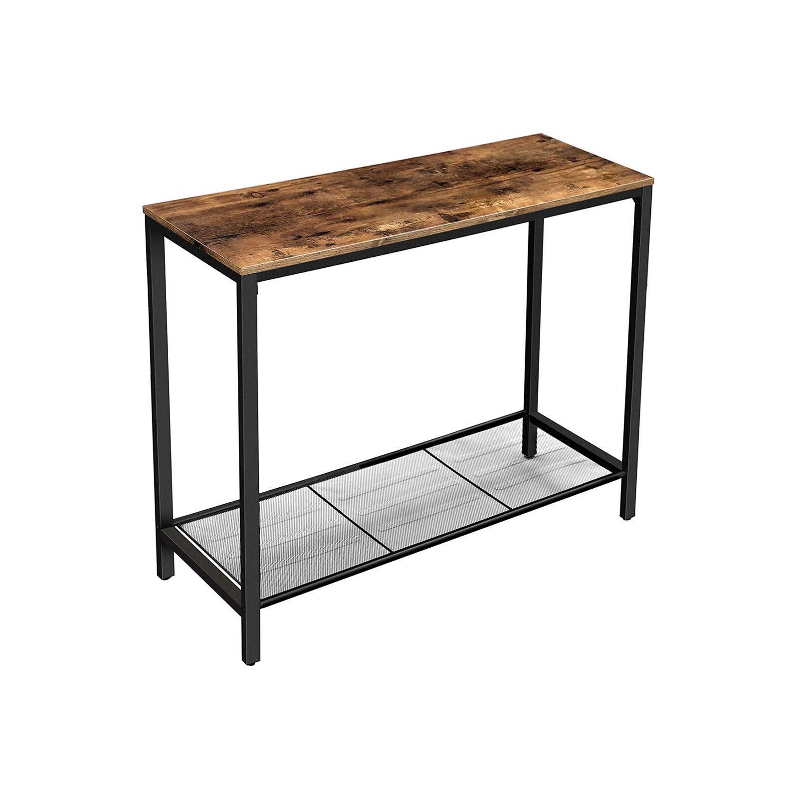 Console Table – Metal and Wood – Rustic Brown and Black – Mesh Shelf