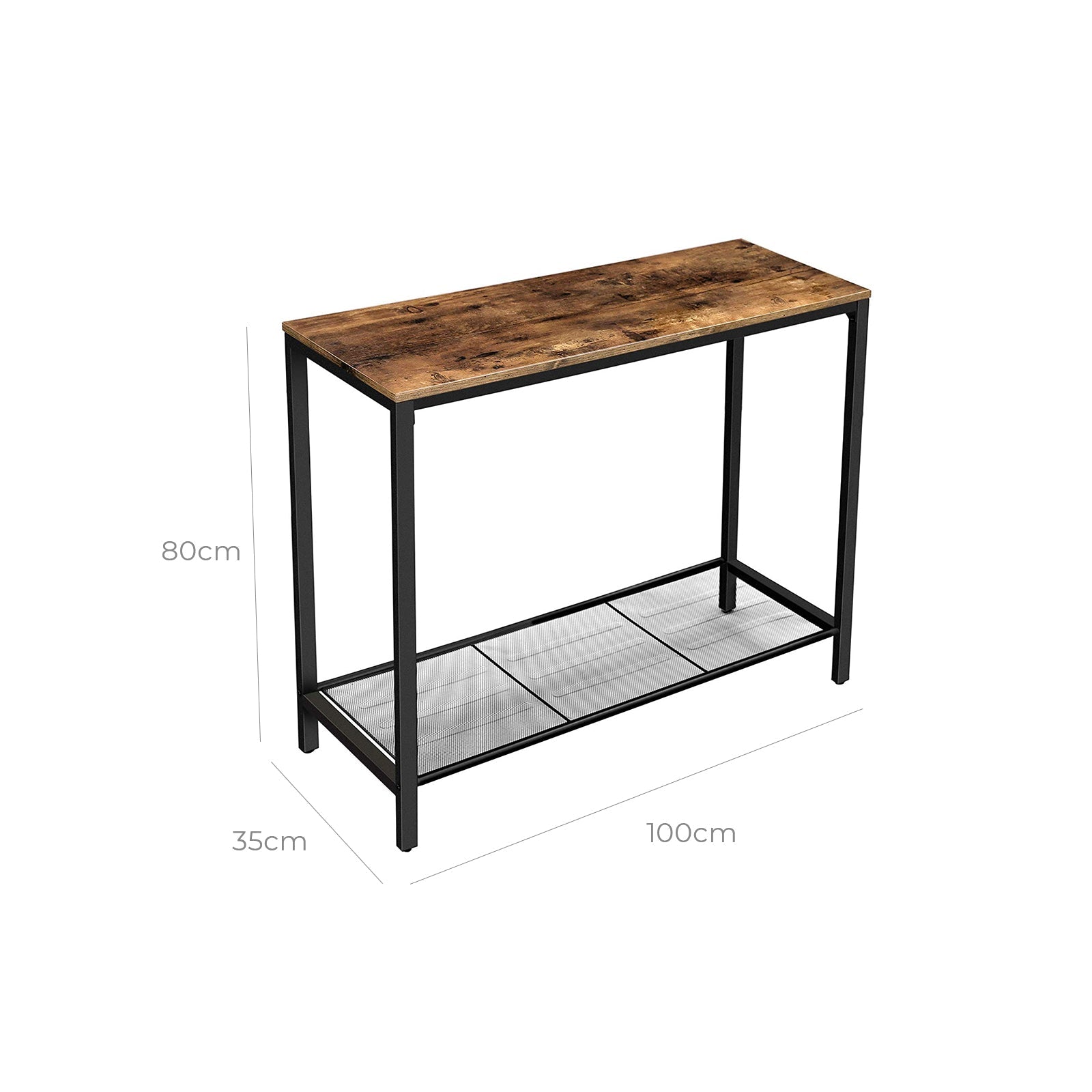 Console Table – Metal and Wood – Rustic Brown and Black – Mesh Shelf