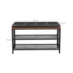 Shoe Bench – Metal Frame and Padded Seating – Black Imitation Leather and Rustic Brown – Mesh Shelf for Space-Saving Storage