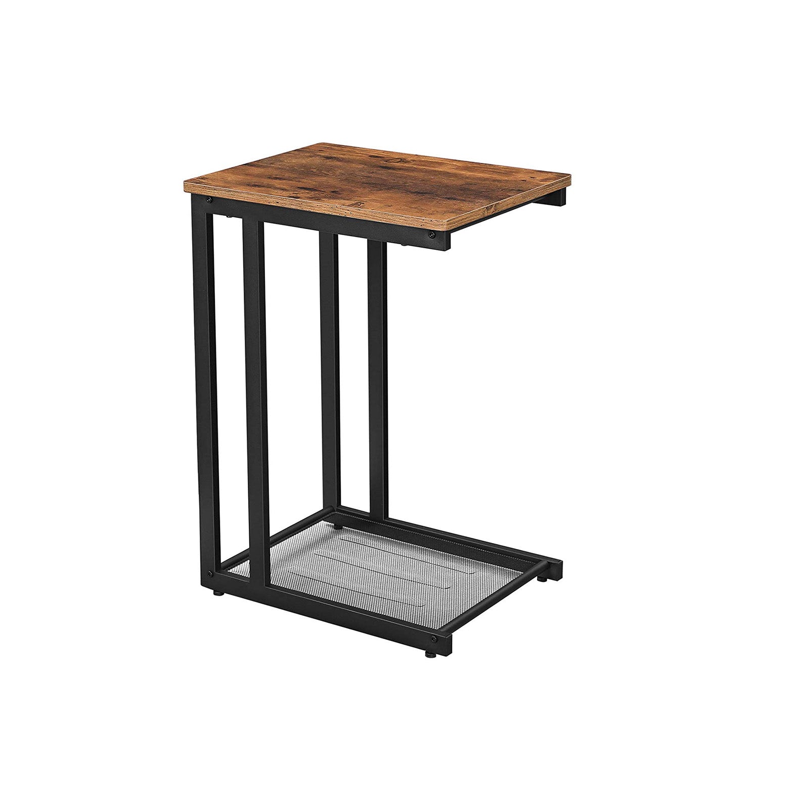 Mesh Shelf Side Table – Metal and Wood – Rustic Brown – Space-Saving Design