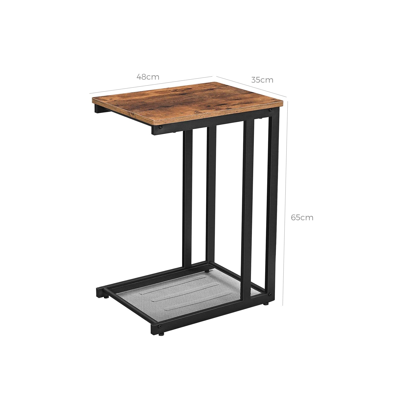 Mesh Shelf Side Table – Metal and Wood – Rustic Brown – Space-Saving Design