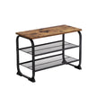 Shoe Bench – Metal and Mesh – Rustic Brown – Space-Saving Design with 2 Shelves