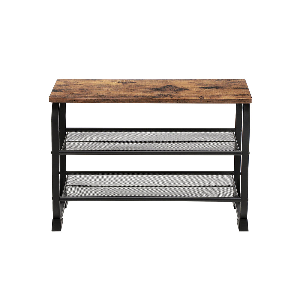 Shoe Bench – Metal and Mesh – Rustic Brown – Space-Saving Design with 2 Shelves