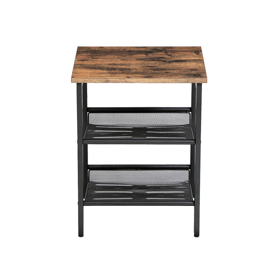 Side Table Set – Metal – Industrial Style – Adjustable Mesh Shelves