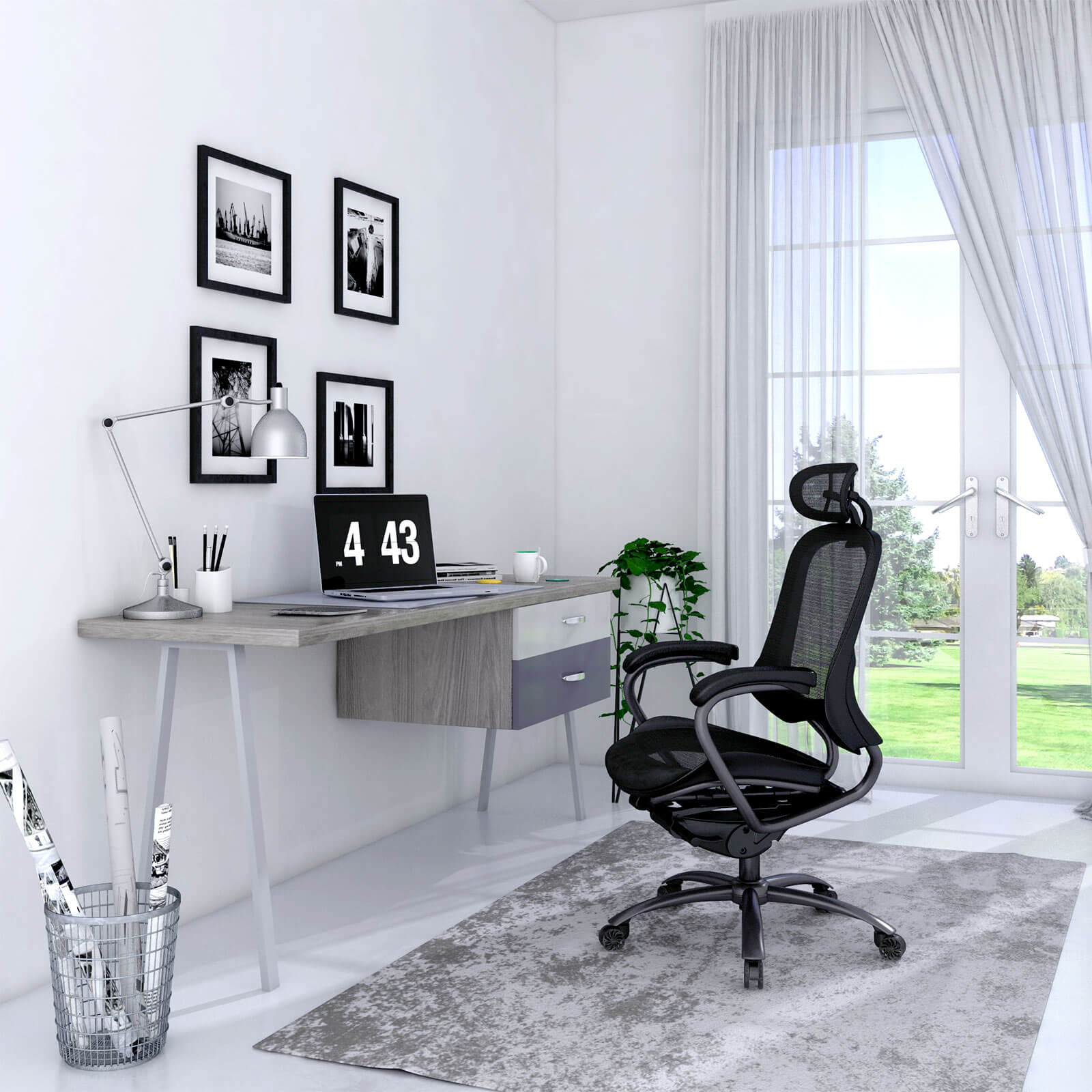 Ergonomic Office Chair – Mesh – Black – Adjustable Seat and Backrest with Headrest and Lumbar Support