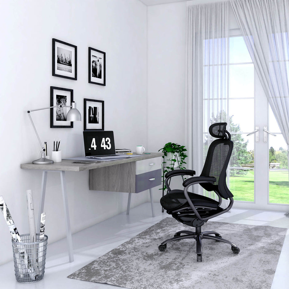 Ergonomic Office Chair – Mesh – Black – Adjustable Seat and Backrest with Headrest and Lumbar Support