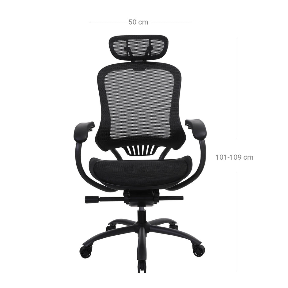 Ergonomic Office Chair – Mesh – Black – Adjustable Seat and Backrest with Headrest and Lumbar Support
