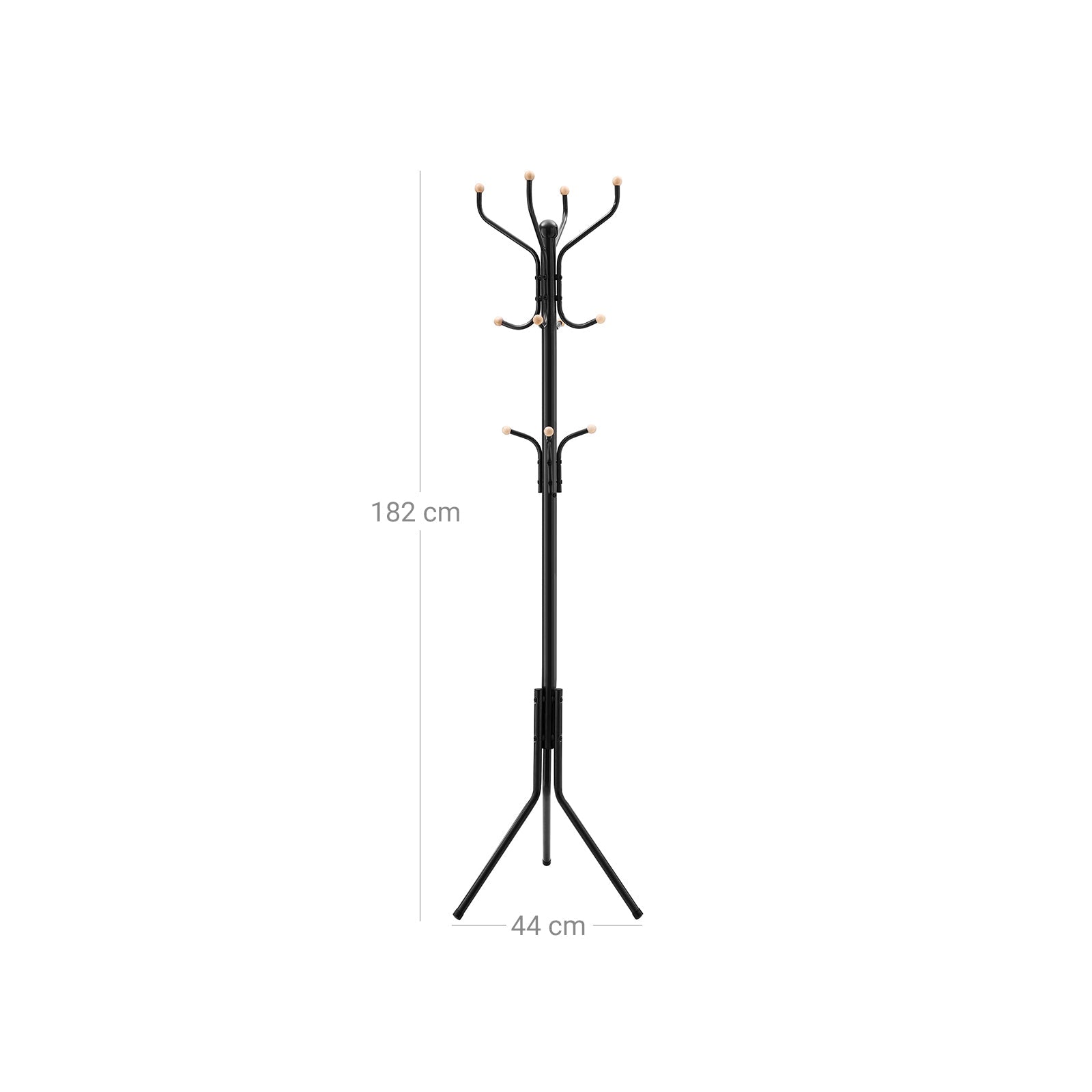 Clothes Stand – Metal – Black – 182 cm Height with Hat and Handbag Hooks