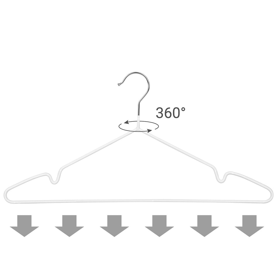 Metal Coat Hanger Set – Metal with PVC Coating – White – Non-Slip with Notches – 20 Pack