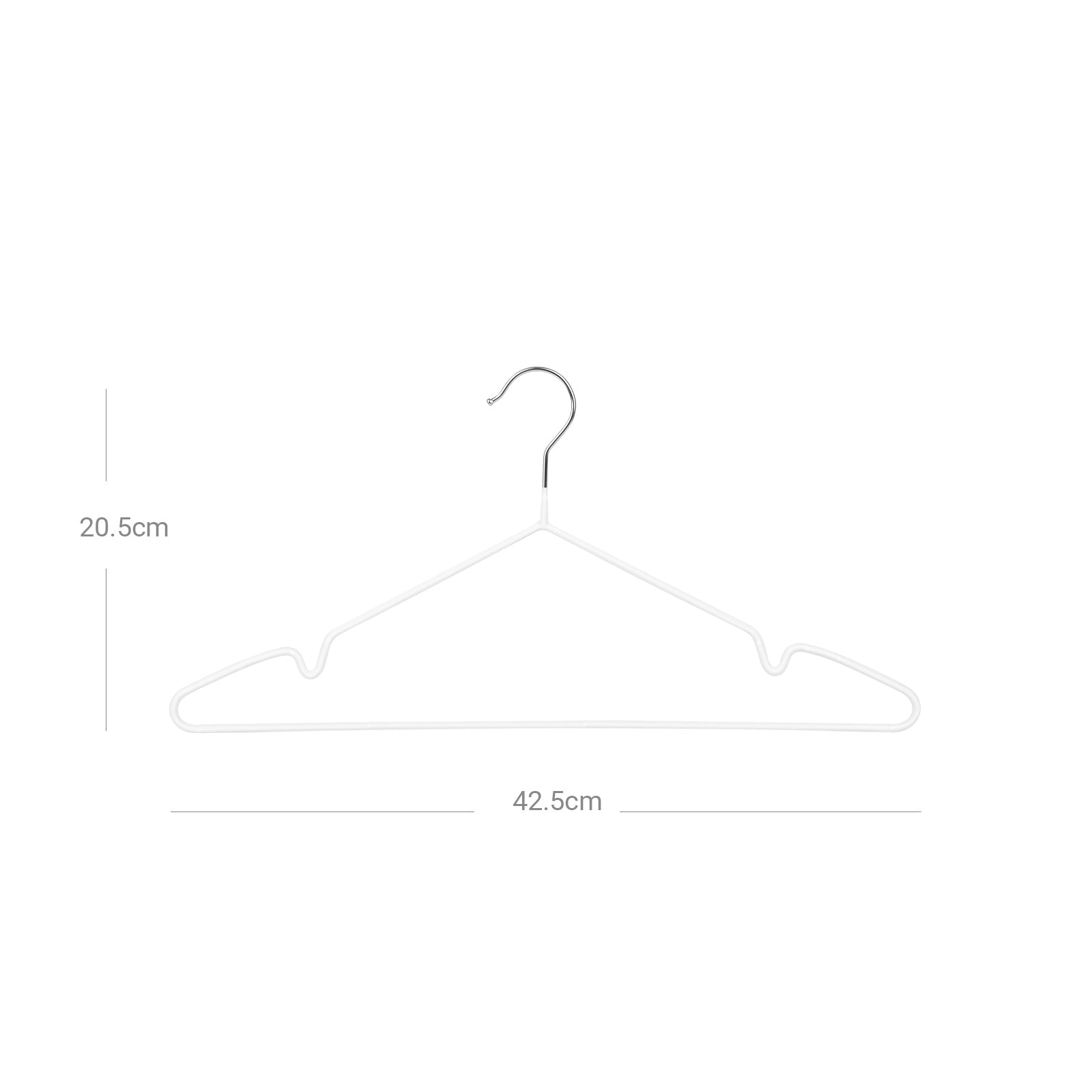 Metal Coat Hanger Set – Metal with PVC Coating – White – Non-Slip with Notches – 20 Pack