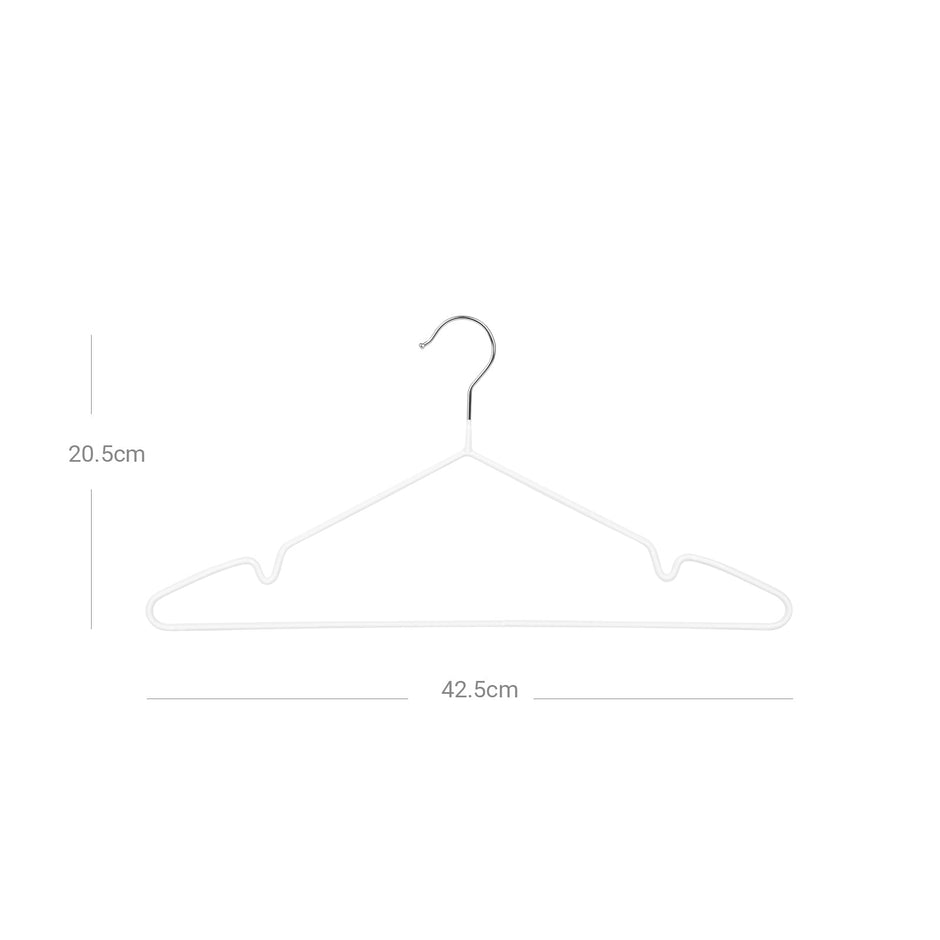 Metal Coat Hanger Set – Metal with PVC Coating – White – Non-Slip with Notches – 20 Pack