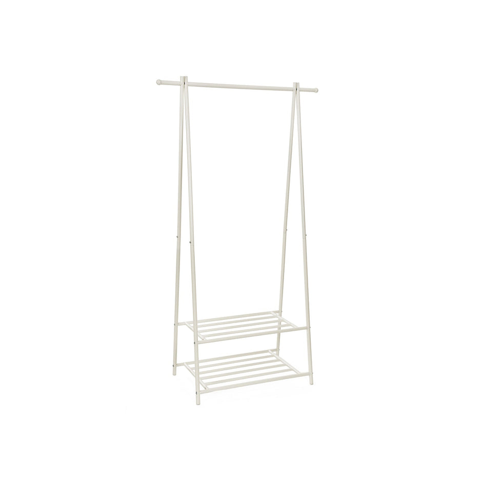 2-Tier Coat Rack – Metal – Black – Entryway Organizer with Shoe and Hat Storage