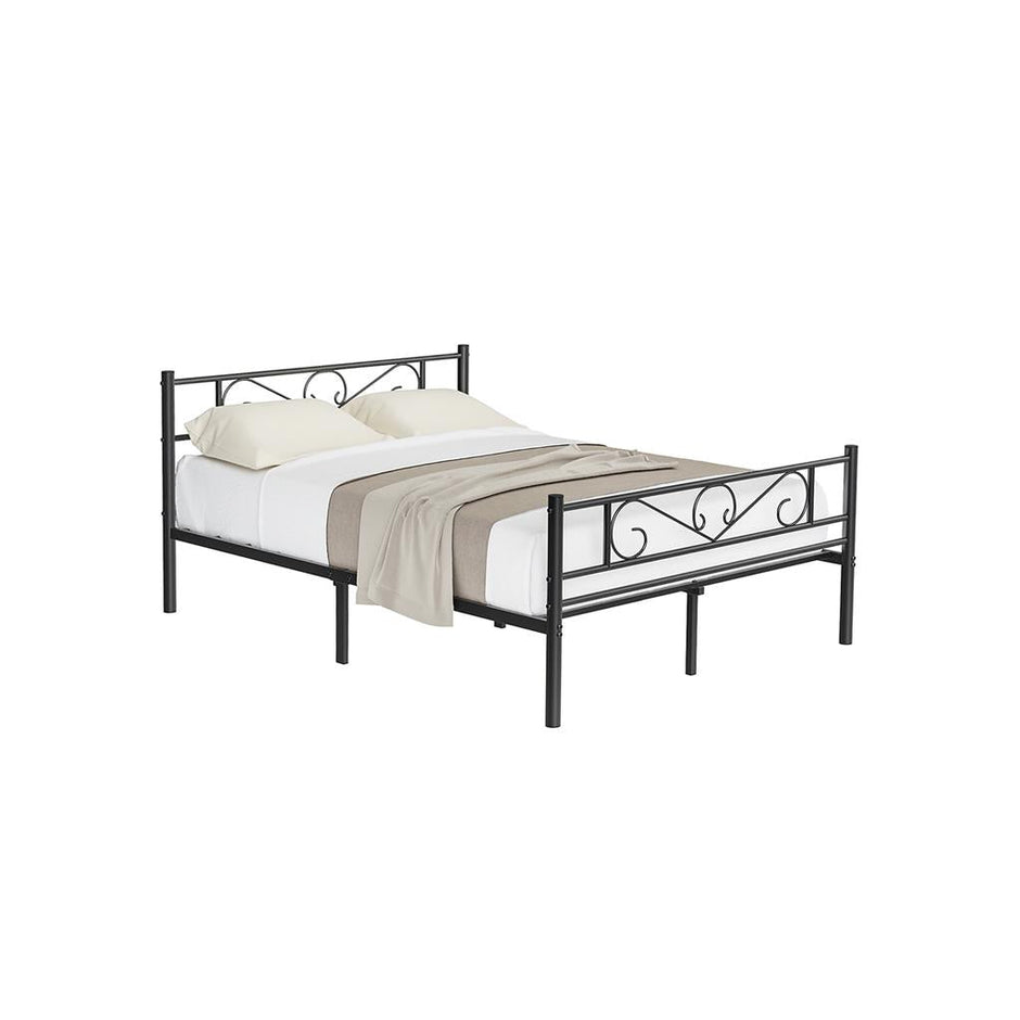 Double Bed Frame – Metal – Black – Fits 140 x 190 cm Mattress, No Box Spring Needed, Simple Assembly