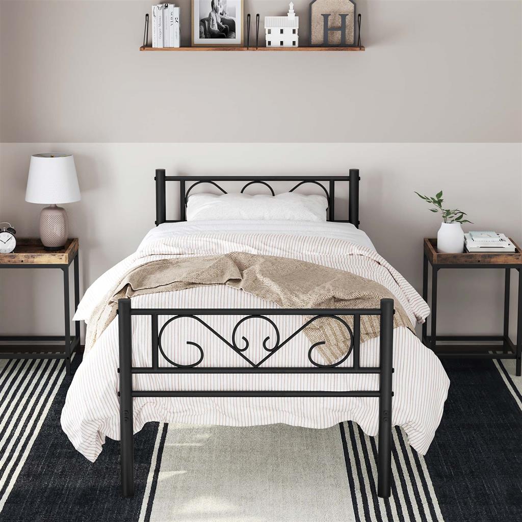 Double Bed Frame – Metal – Black – Fits 140 x 190 cm Mattress, No Box Spring Needed, Simple Assembly