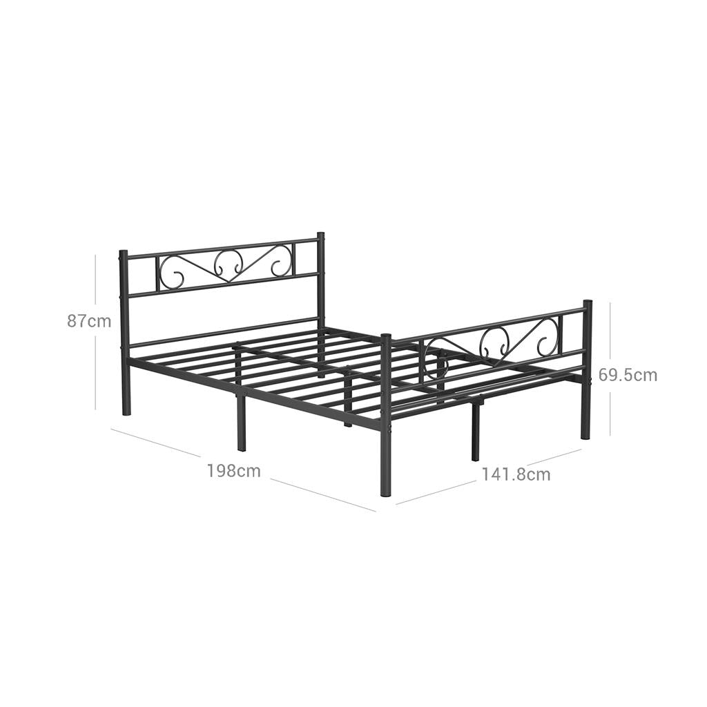 Double Bed Frame – Metal – Black – Fits 140 x 190 cm Mattress, No Box Spring Needed, Simple Assembly