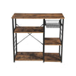 Metal Frame Kitchen Shelf – Metal and Wood – Industrial Style – Multifunctional Storage with Wire Basket and Hooks
