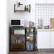 Metal Frame Kitchen Shelf – Metal and Wood – Industrial Style – Multifunctional Storage with Wire Basket and Hooks