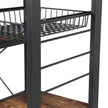 Metal Frame Kitchen Shelf – Metal and Wood – Industrial Style – Multifunctional Storage with Wire Basket and Hooks