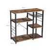 Metal Frame Kitchen Shelf – Metal and Wood – Industrial Style – Multifunctional Storage with Wire Basket and Hooks