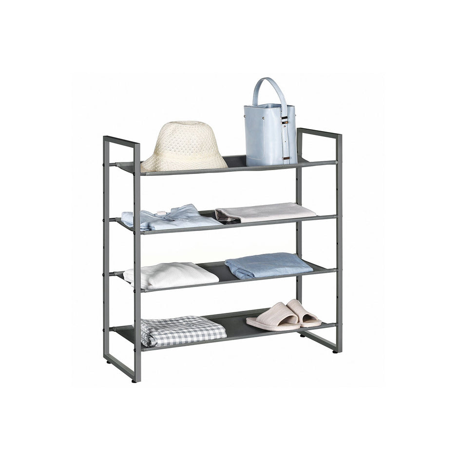 Shoe Rack – Metal Frame & Oxford Fabric – Black – Adjustable & Expandable 4-Tier Design