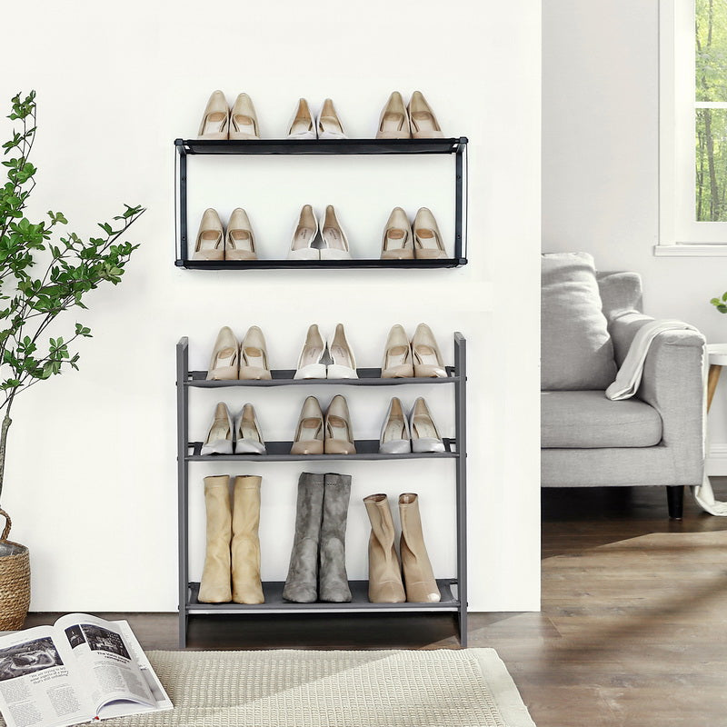 Shoe Rack – Metal Frame & Oxford Fabric – Black – Adjustable & Expandable 4-Tier Design