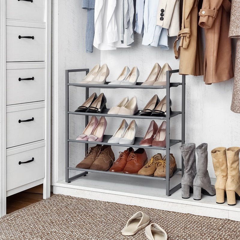 Shoe Rack – Metal Frame & Oxford Fabric – Black – Adjustable & Expandable 4-Tier Design