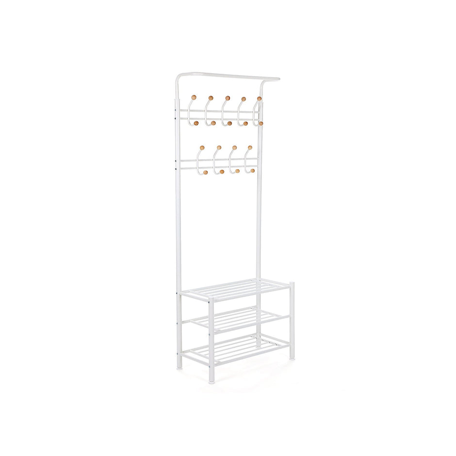 Hall Tree – Metal – Black – Multi-Purpose Entryway Organizer with Coat Stand and Shoe Rack