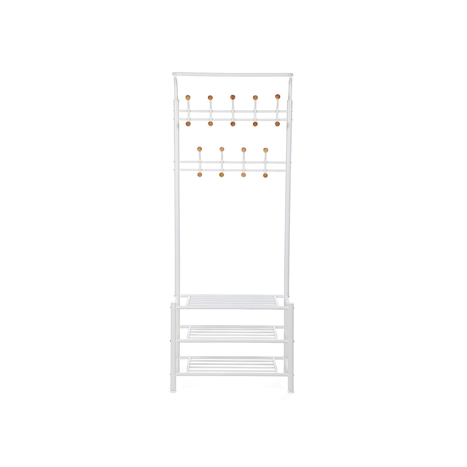 Metal Hallway Rack – Metal – Cream – Multifunctional Coat and Shoe Organizer