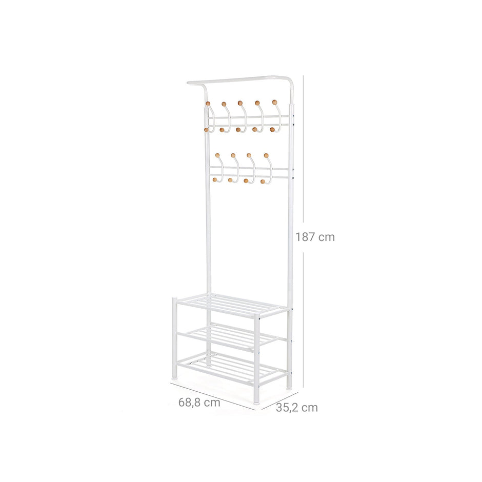 Metal Hallway Rack – Metal – Cream – Multifunctional Coat and Shoe Organizer
