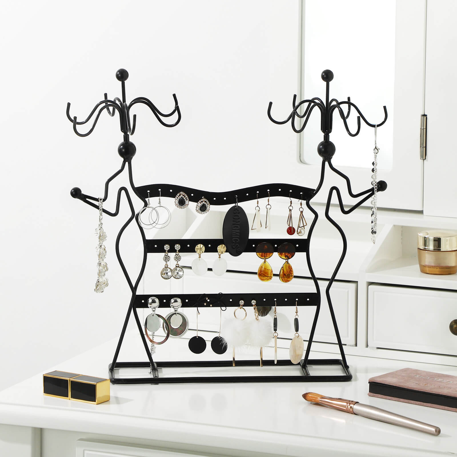 Jewellery Organiser – Metal – White – Multi-Level Necklaces Holder