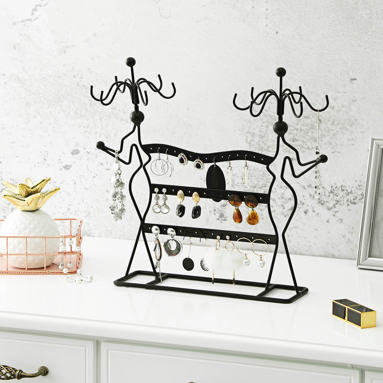 Jewellery Organiser – Metal – White – Multi-Level Necklaces Holder