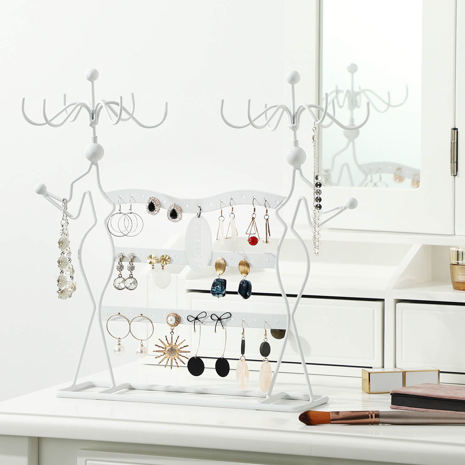 Jewellery Organiser – Metal – White – Multi-Level Necklaces Holder