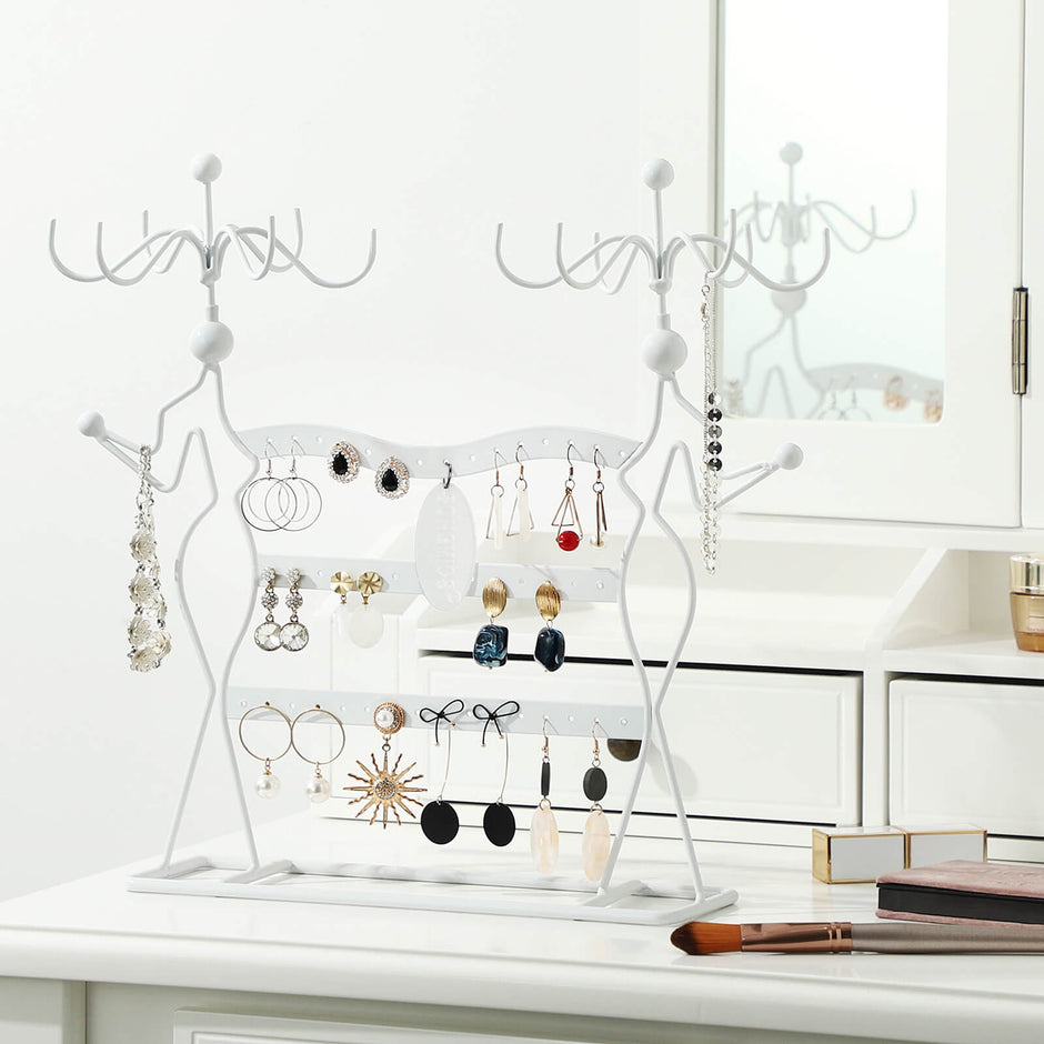 Jewellery Organiser – Metal – White – Multi-Level Necklaces Holder