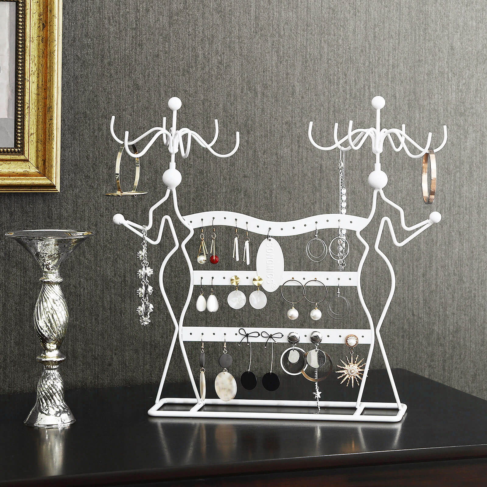 Jewellery Organiser – Metal – White – Multi-Level Necklaces Holder