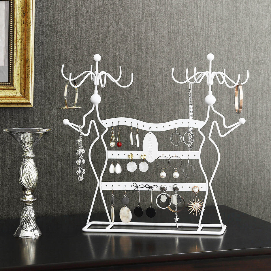 Jewellery Organiser – Metal – White – Multi-Level Necklaces Holder