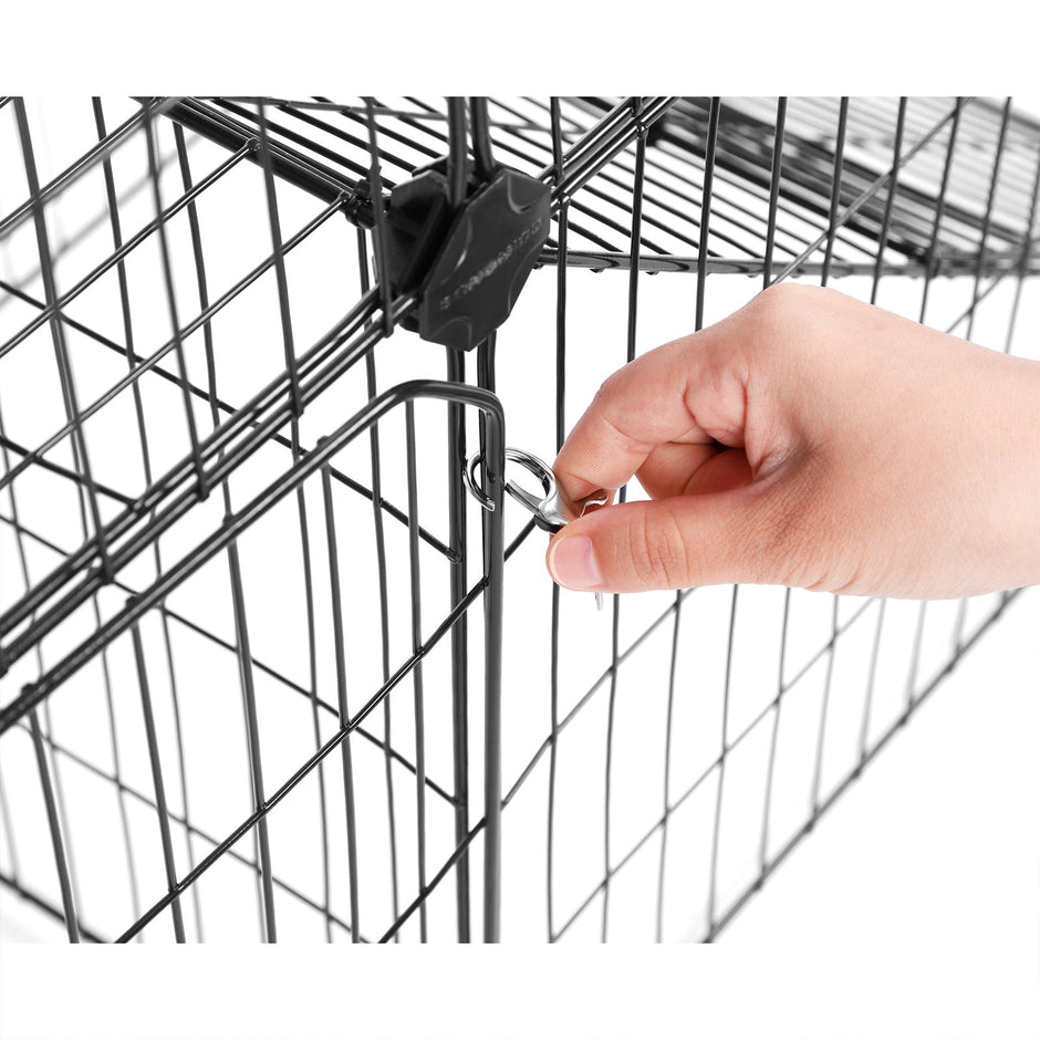 Pet Playpen – Metal Mesh – Black – Customisable Fence with Door for Small Animals