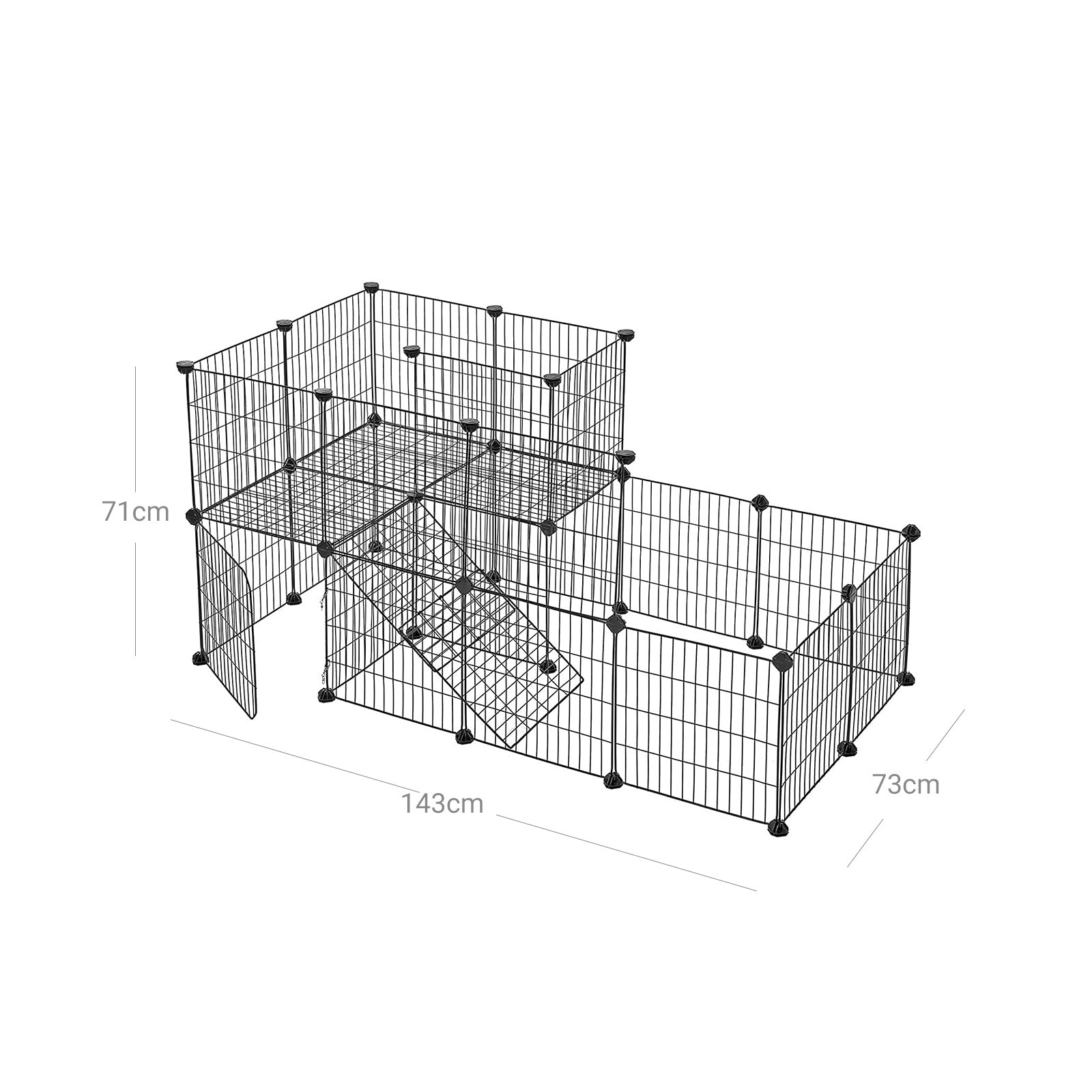 Pet Playpen – Metal Mesh – Black – Customisable Fence with Door for Small Animals