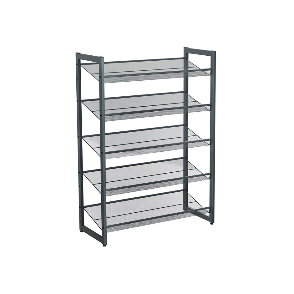 5-Tier Metal Mesh Shoe Rack – Cool Grey – Stackable Design for 15 to 20 Pairs of Shoes