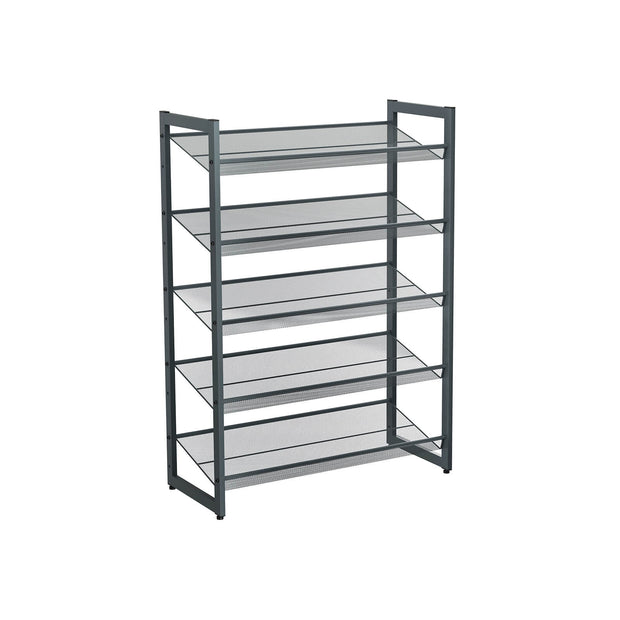 5-Tier Metal Mesh Shoe Rack – Cool Grey – Stackable Design for 15 to 20 Pairs of Shoes