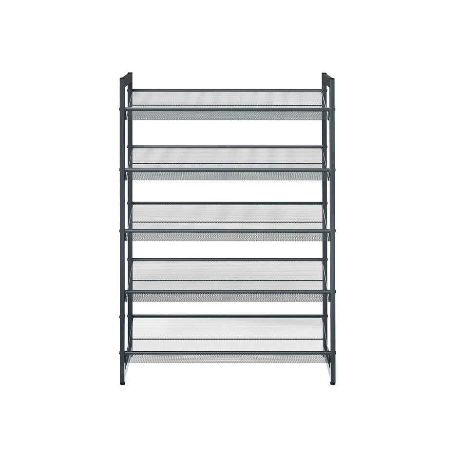 5-Tier Metal Mesh Shoe Rack – Cool Grey – Stackable Design for 15 to 20 Pairs of Shoes